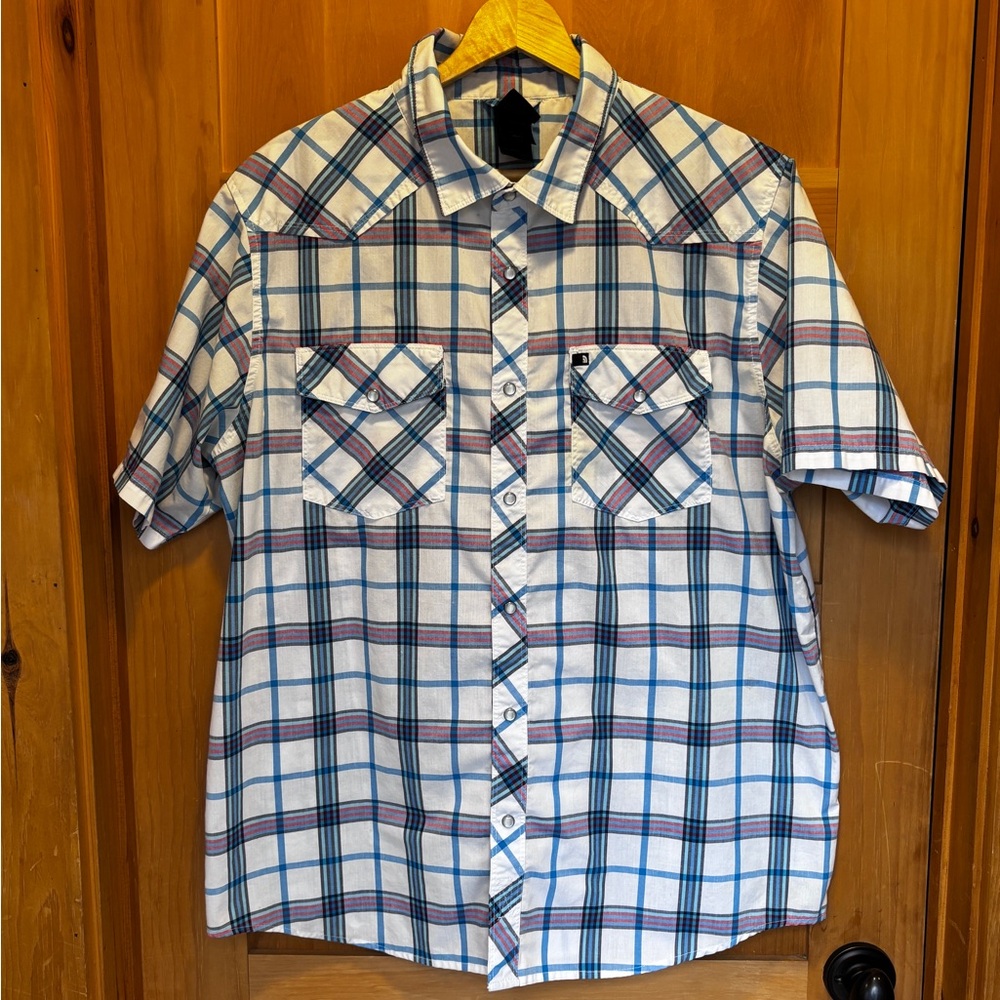 Vintage The North Face Men's Plaid Pearl Snap Button-Up Shirt XL